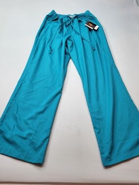 Barco Uniforms Wide-Leg Drawstring Pants in Teal Blue